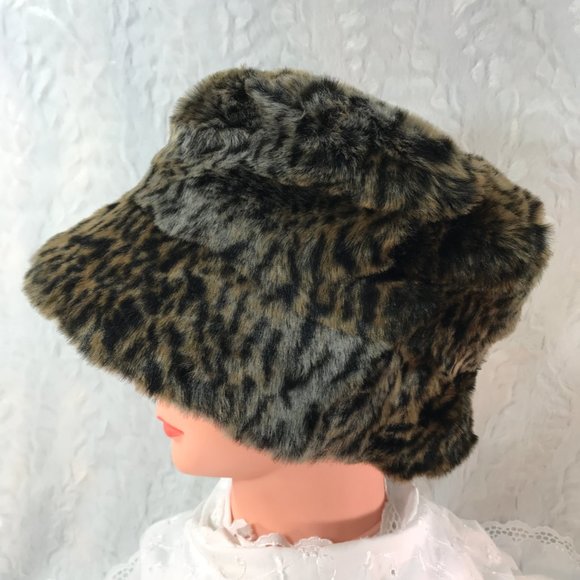 Vintage Cejon Leopard faux fur fashion bucket hat winter Style Warm - Picture 2 of 8